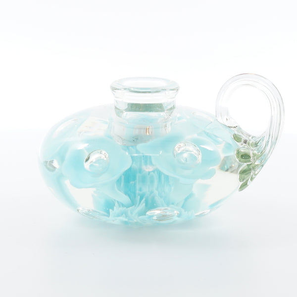 Blue Floral Art Glass Candle Holder