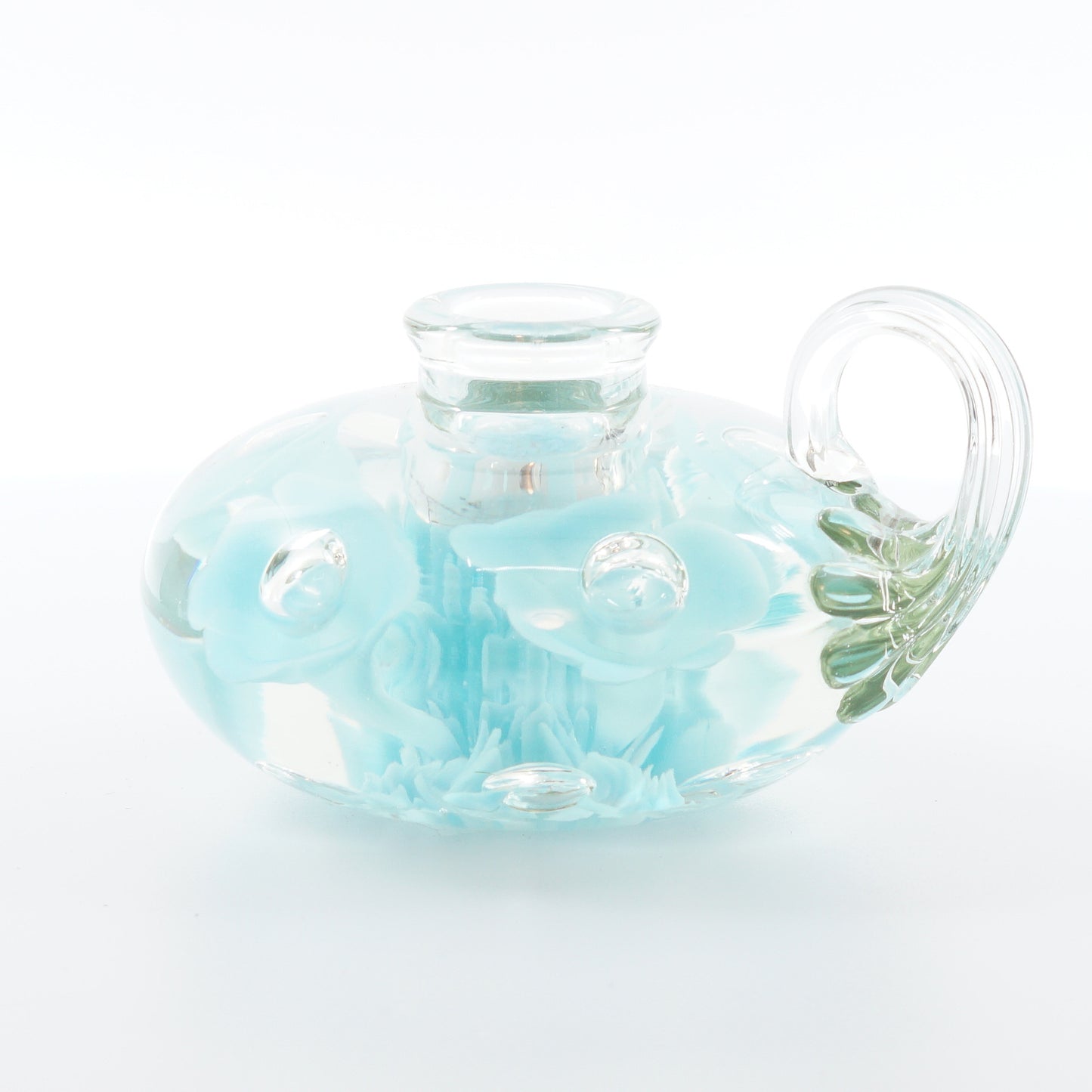 Blue Floral Art Glass Candle Holder