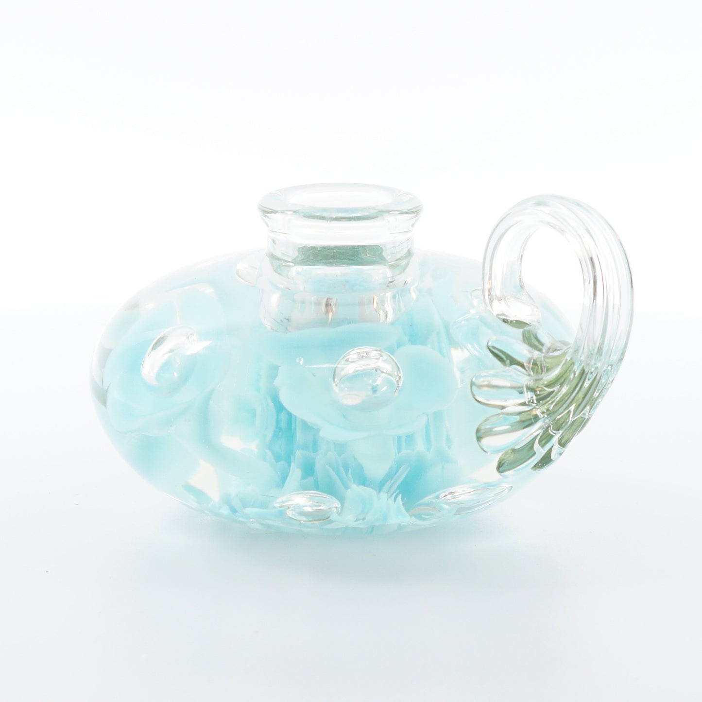 Blue Floral Art Glass Candle Holder