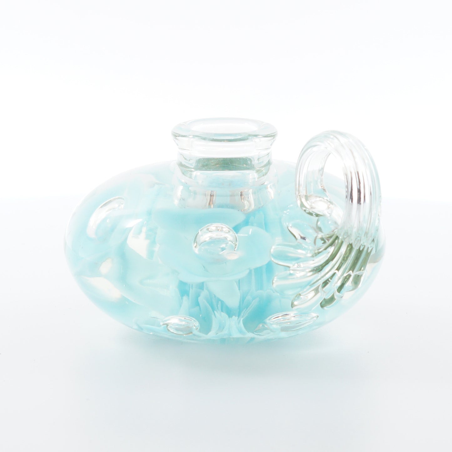 Blue Floral Art Glass Candle Holder