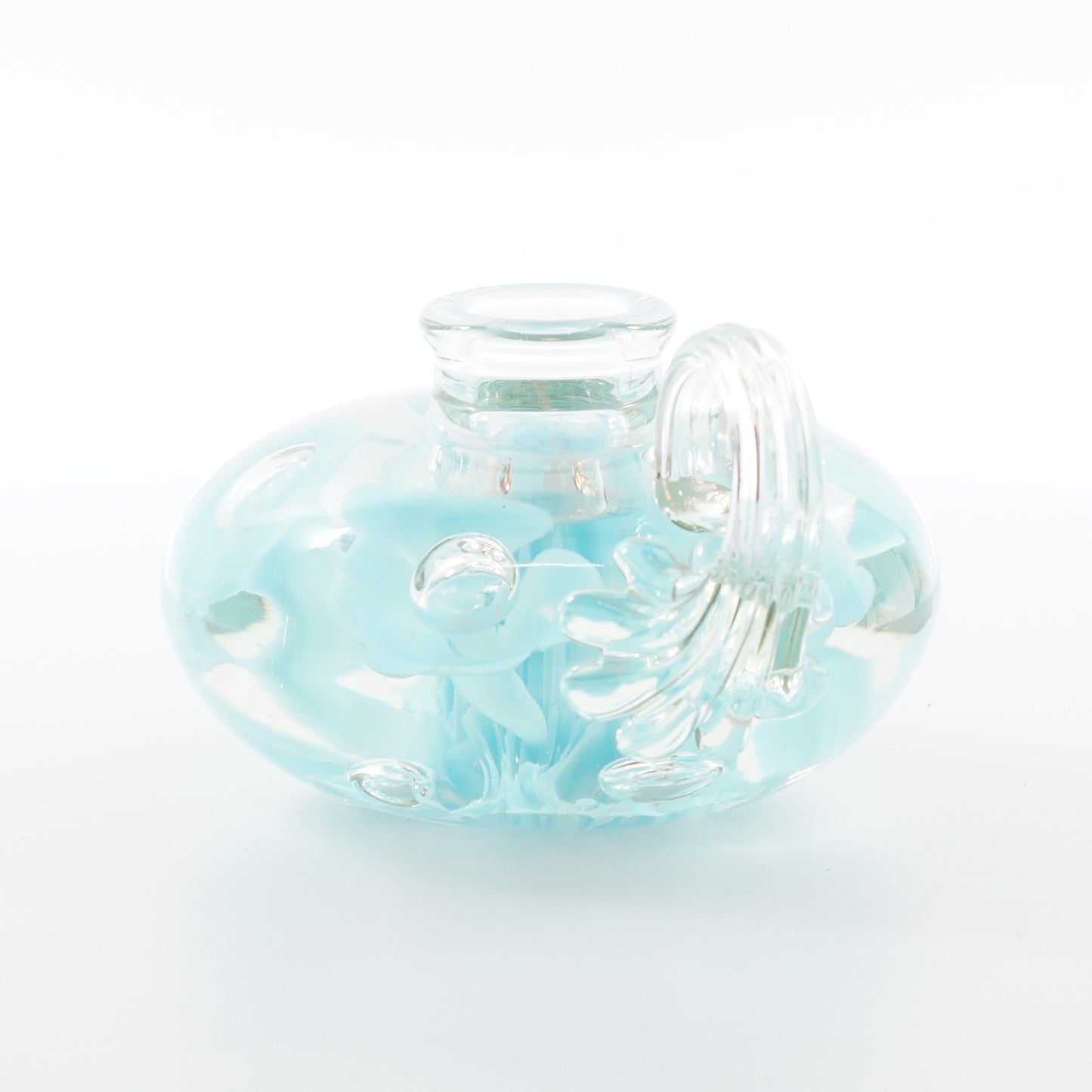 Blue Floral Art Glass Candle Holder