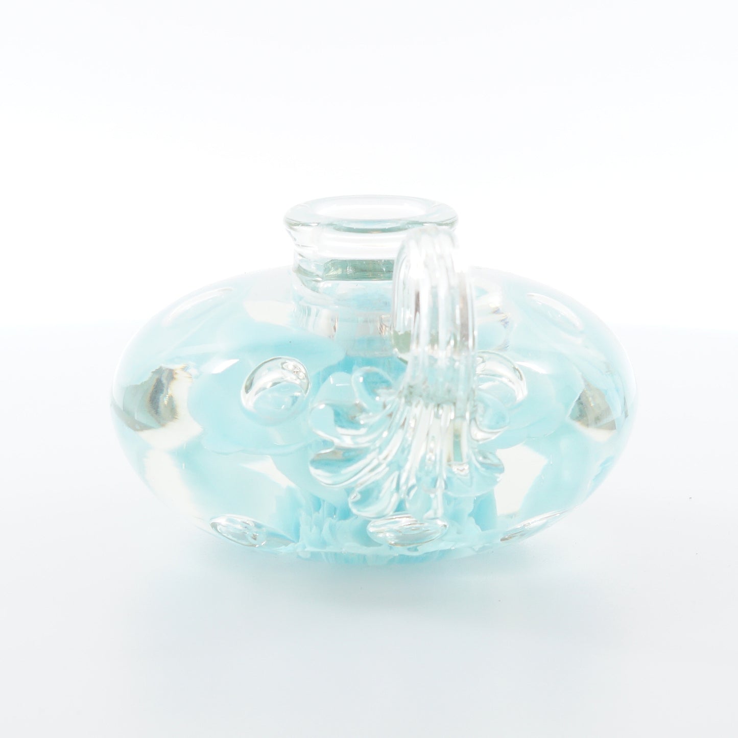 Blue Floral Art Glass Candle Holder