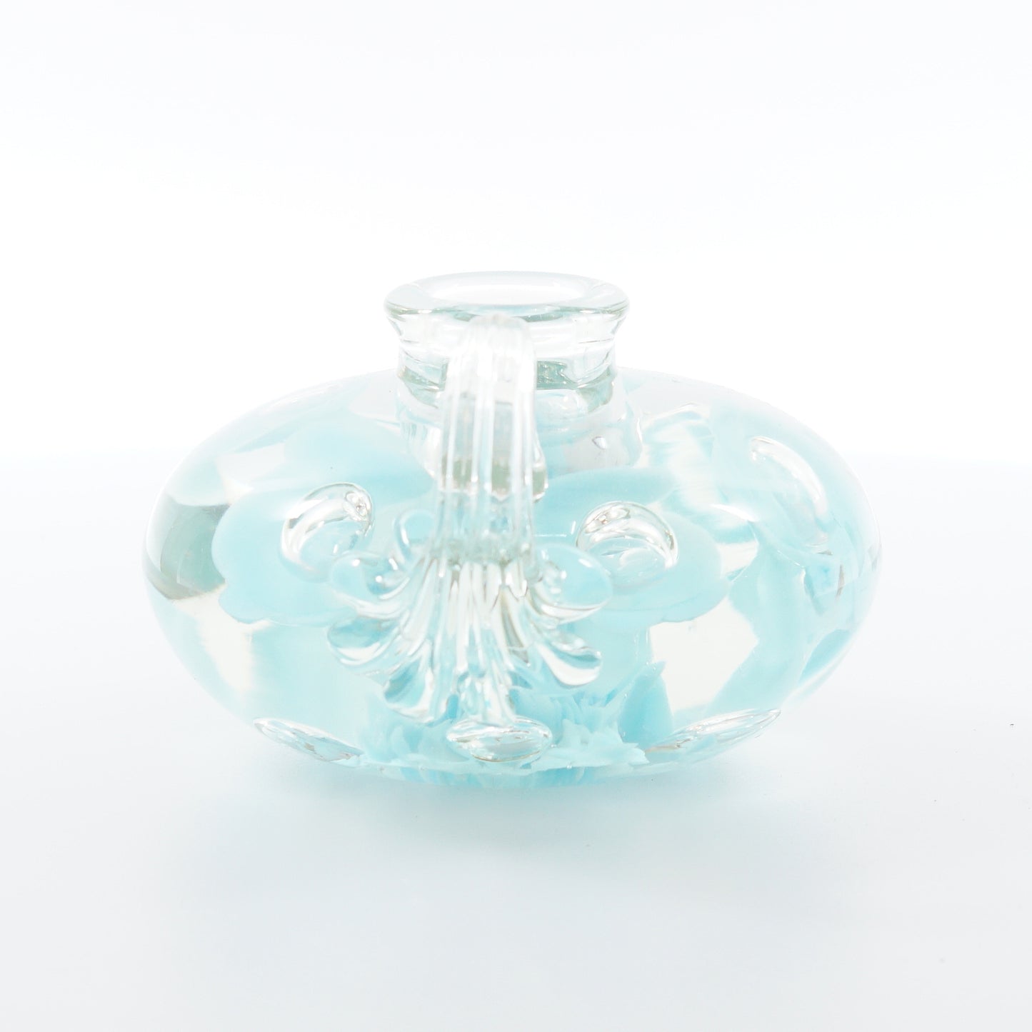 Blue Floral Art Glass Candle Holder