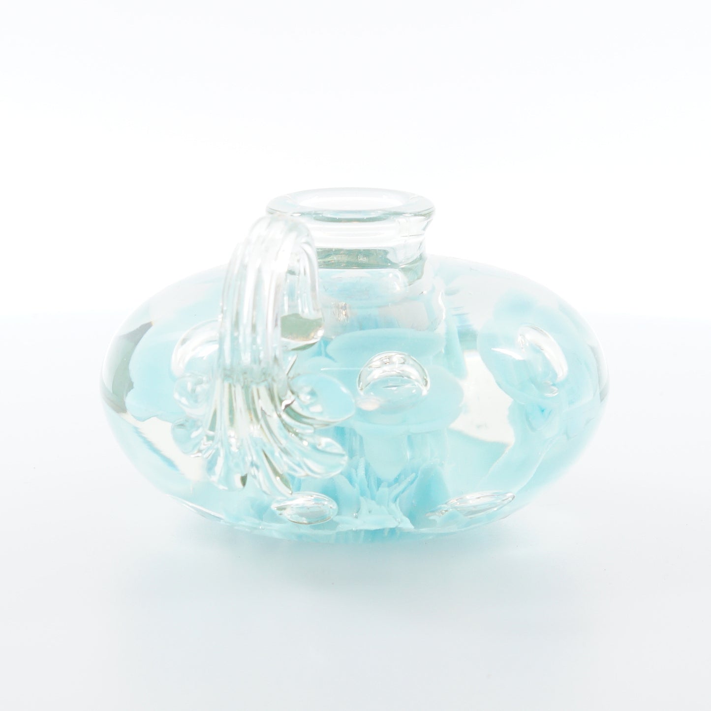 Blue Floral Art Glass Candle Holder