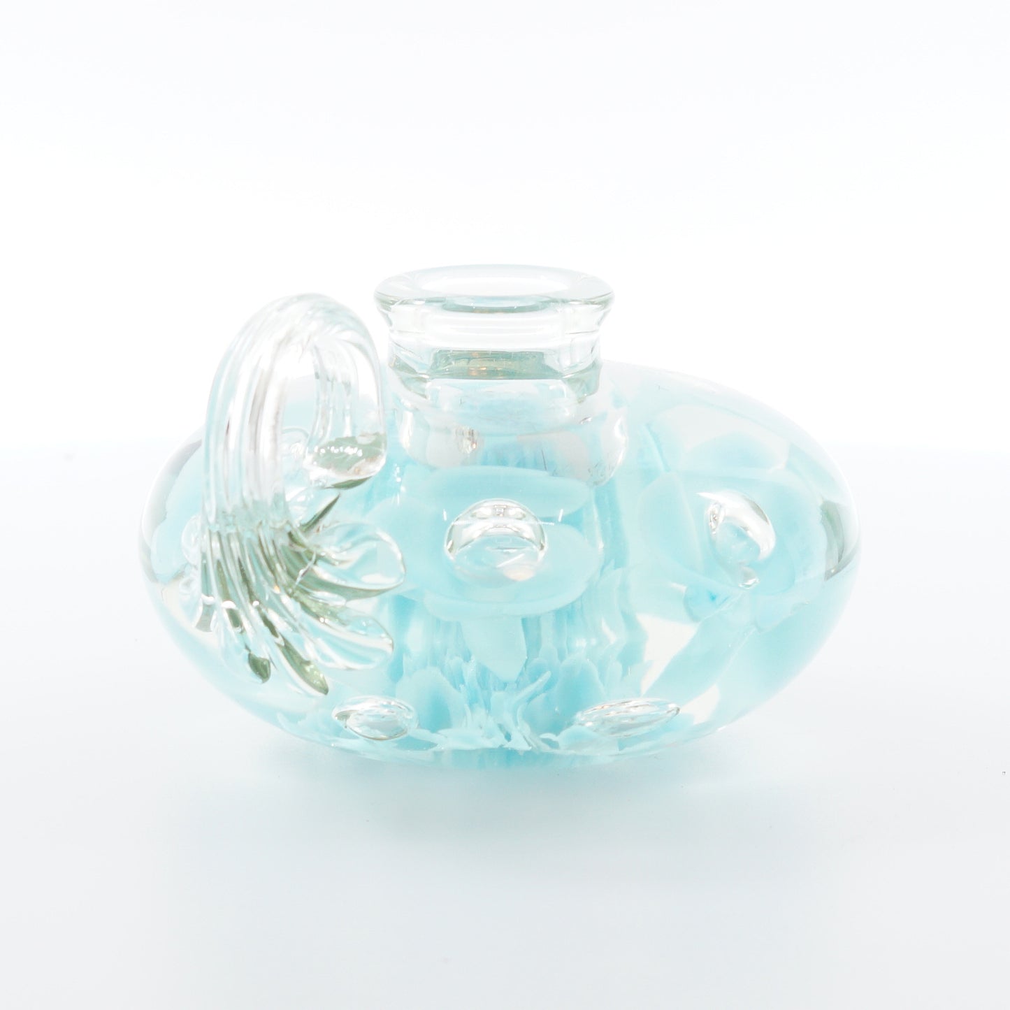 Blue Floral Art Glass Candle Holder