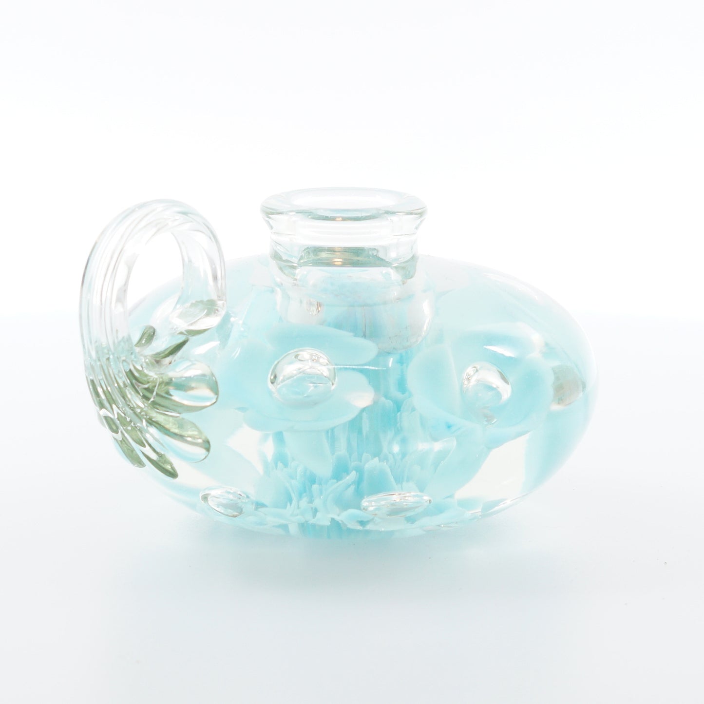 Blue Floral Art Glass Candle Holder