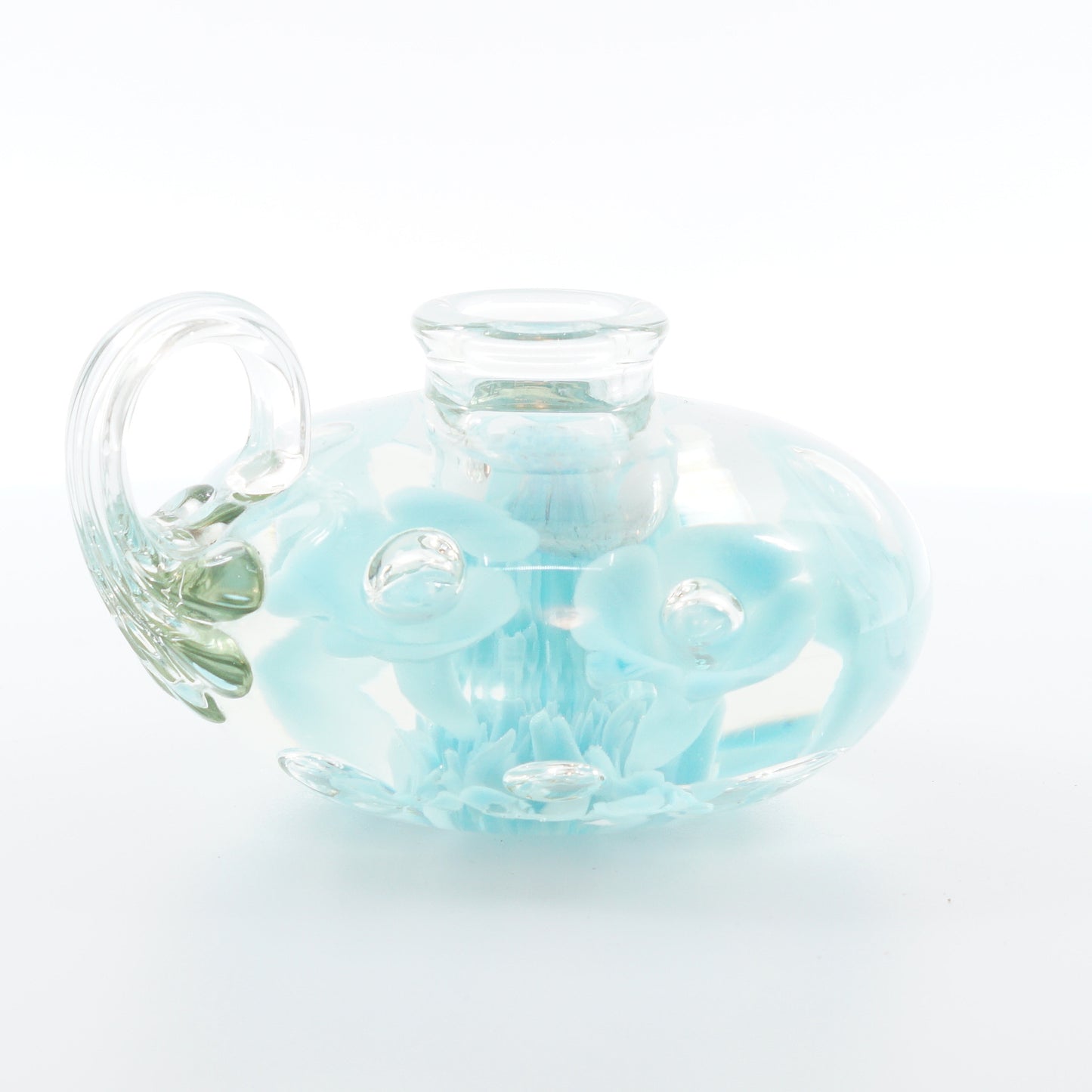 Blue Floral Art Glass Candle Holder