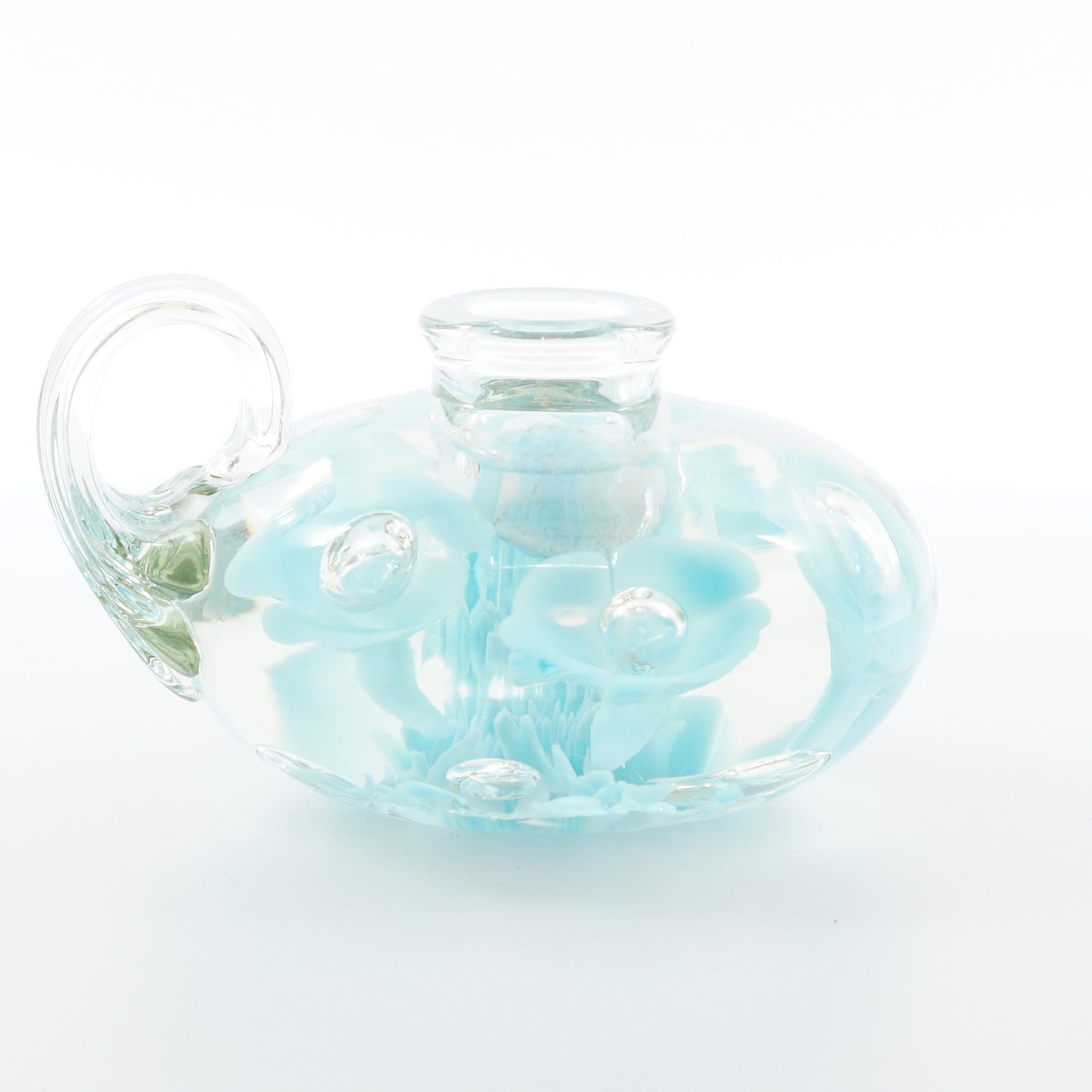 Blue Floral Art Glass Candle Holder