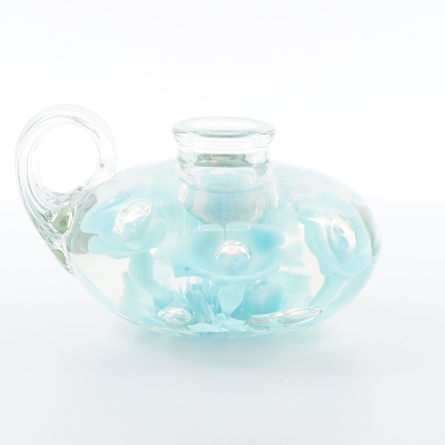 Blue Floral Art Glass Candle Holder