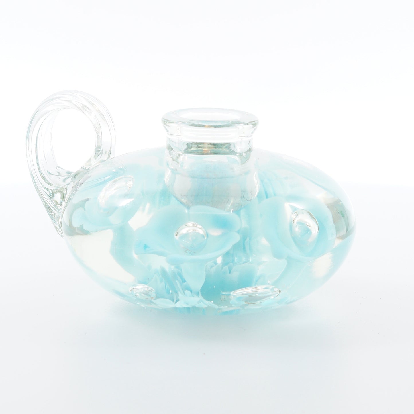 Blue Floral Art Glass Candle Holder