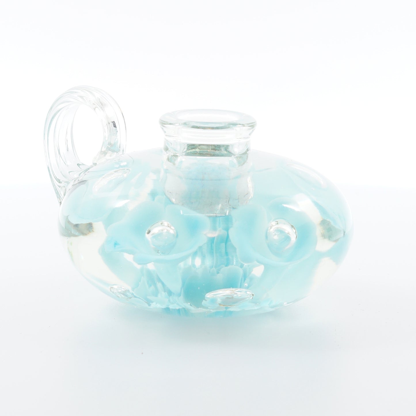 Blue Floral Art Glass Candle Holder