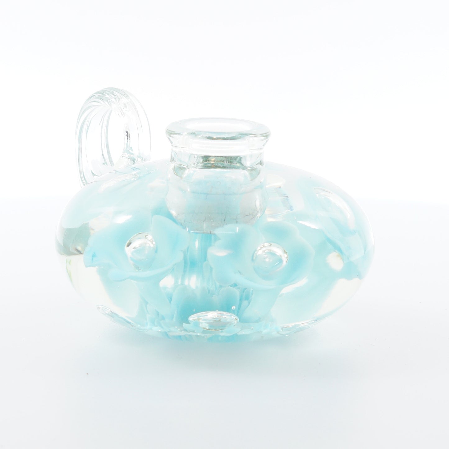 Blue Floral Art Glass Candle Holder