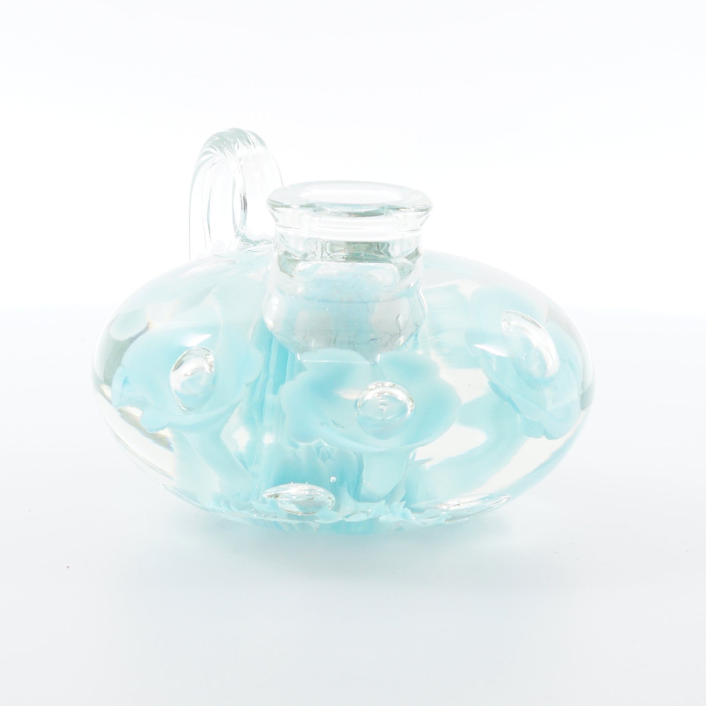 Blue Floral Art Glass Candle Holder