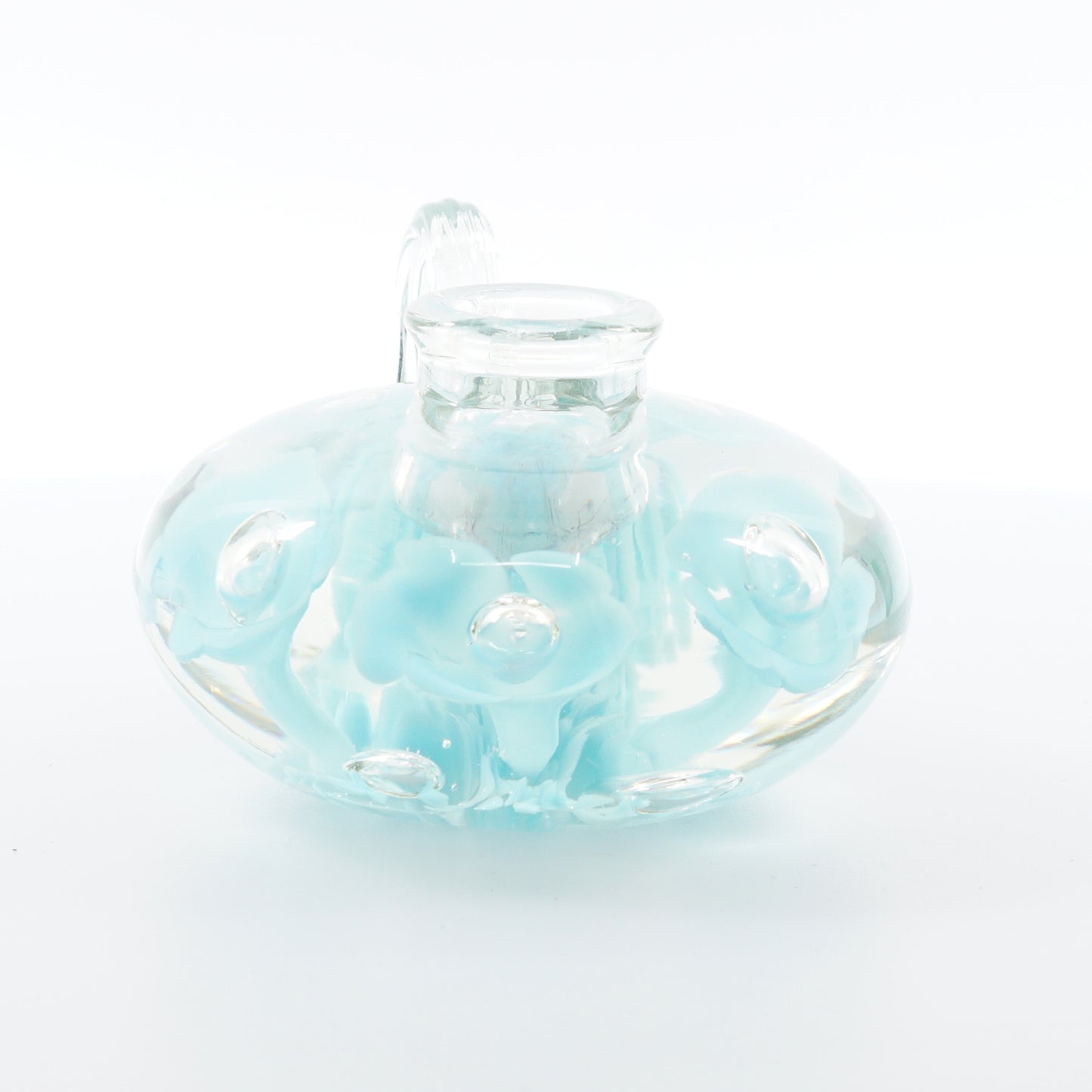 Blue Floral Art Glass Candle Holder