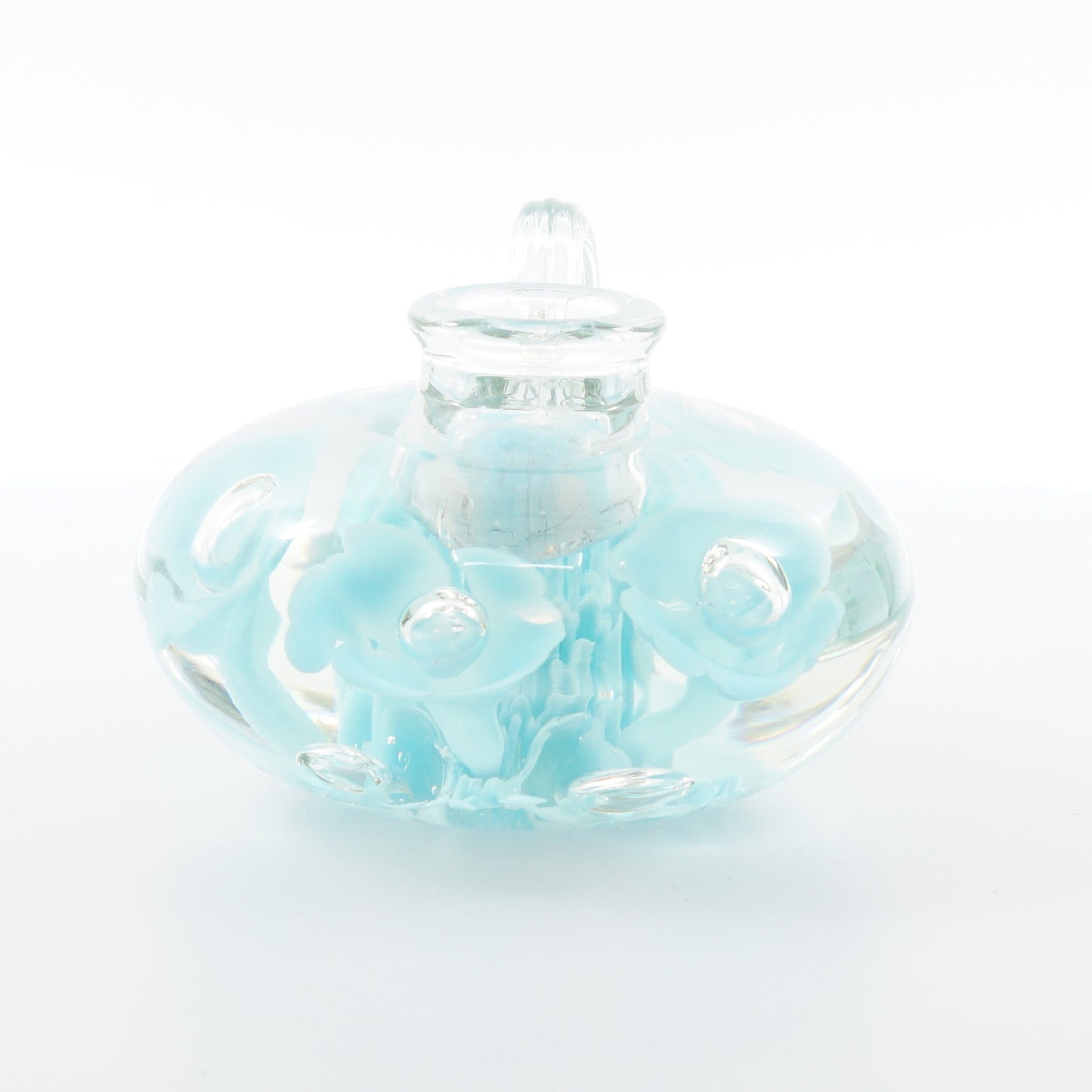 Blue Floral Art Glass Candle Holder