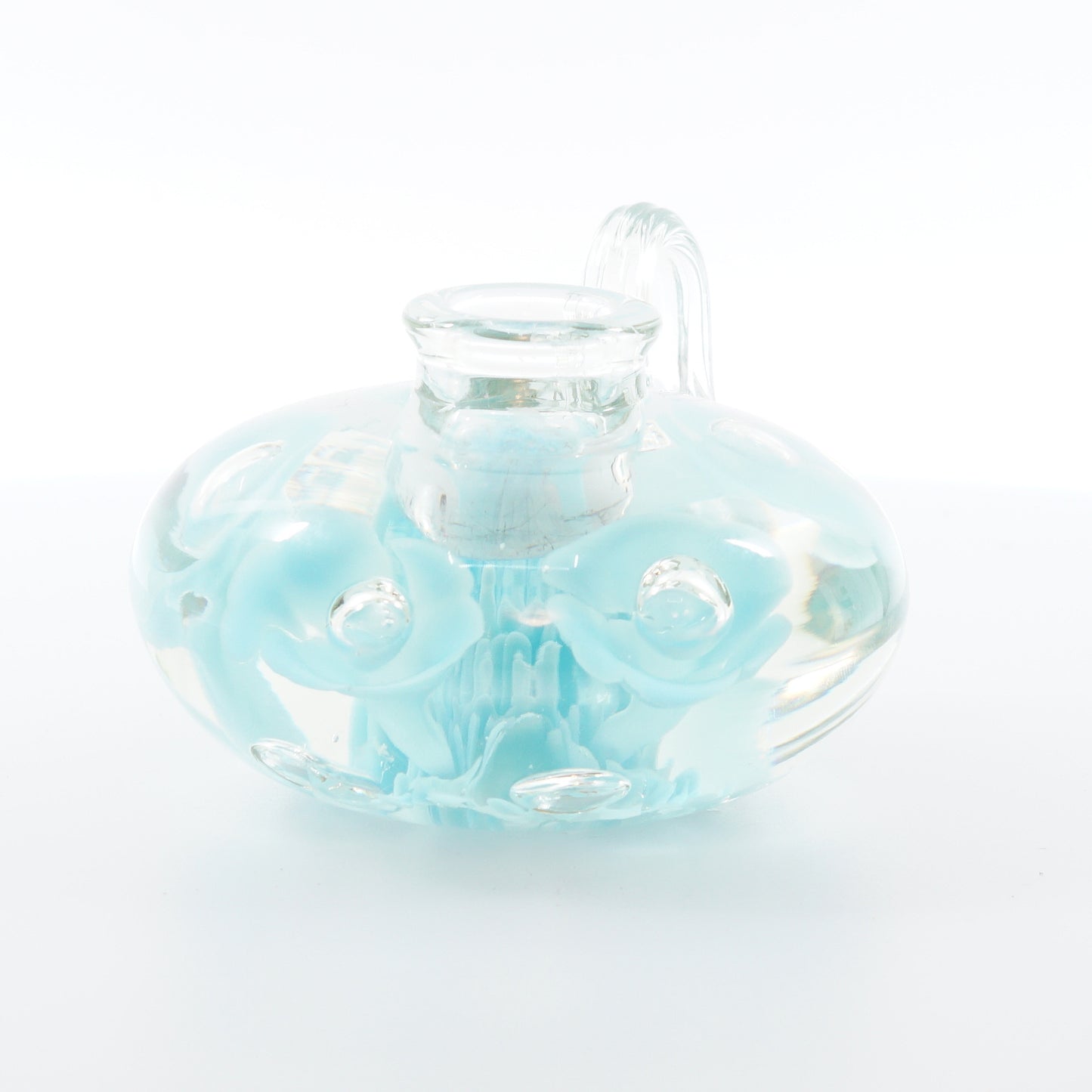 Blue Floral Art Glass Candle Holder