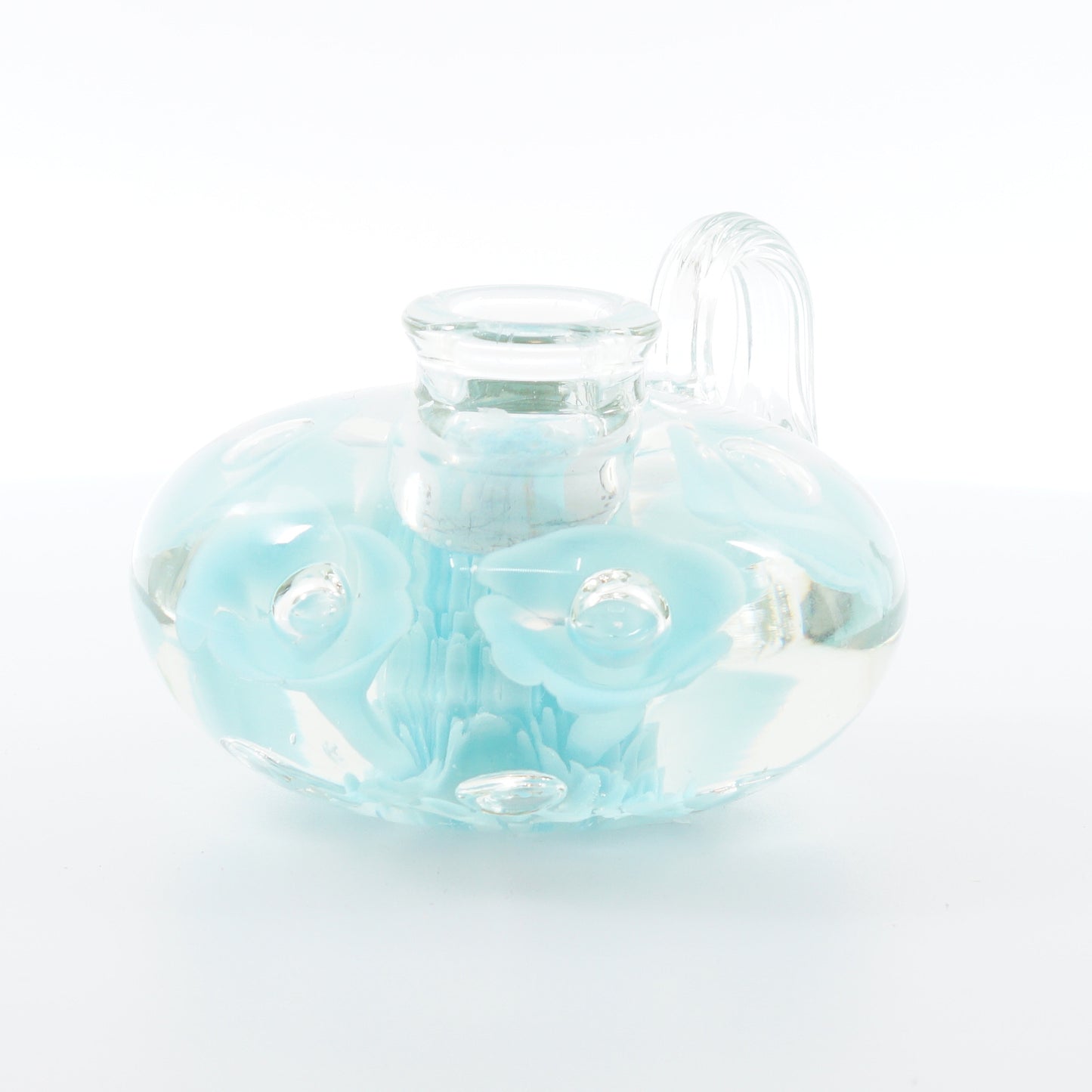 Blue Floral Art Glass Candle Holder