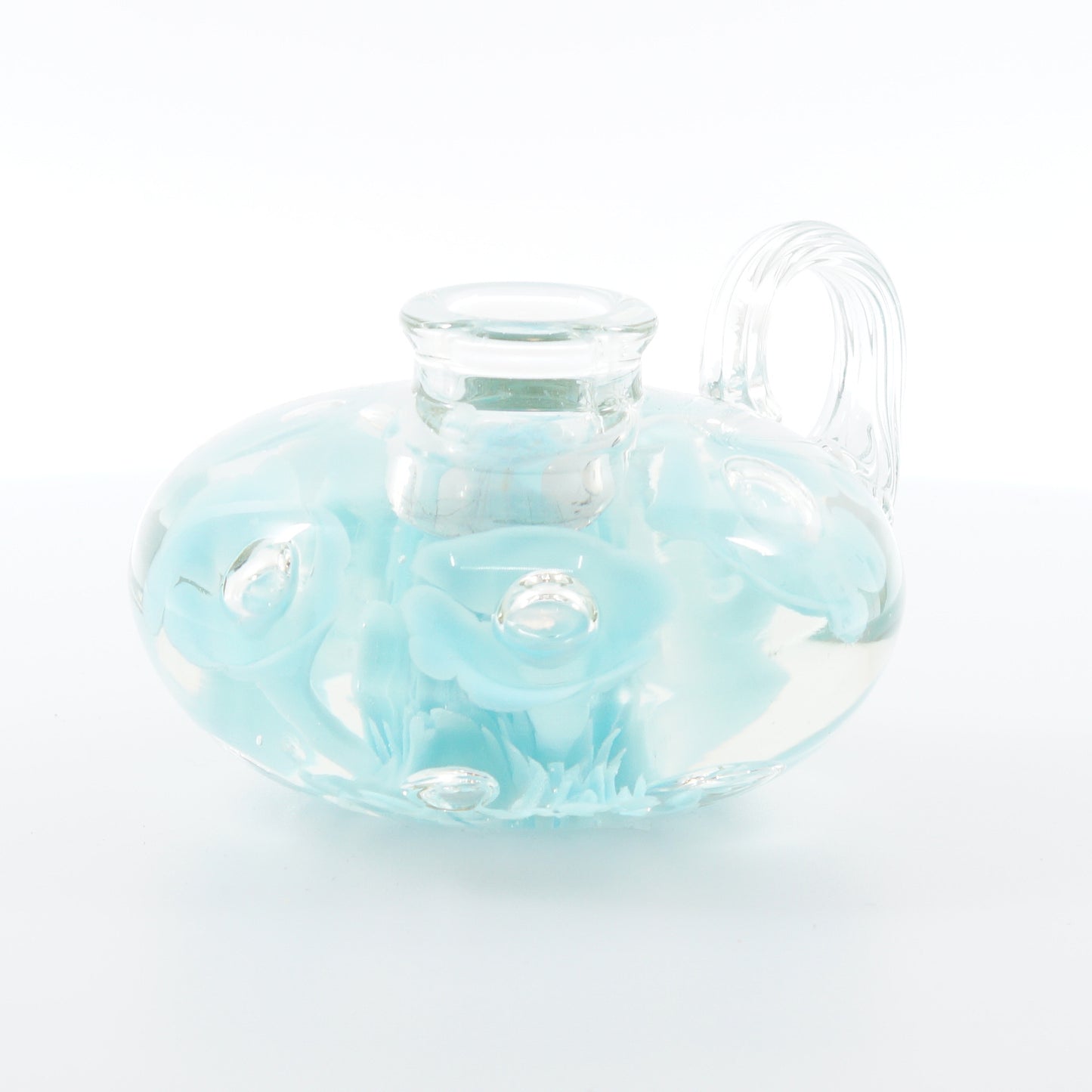 Blue Floral Art Glass Candle Holder