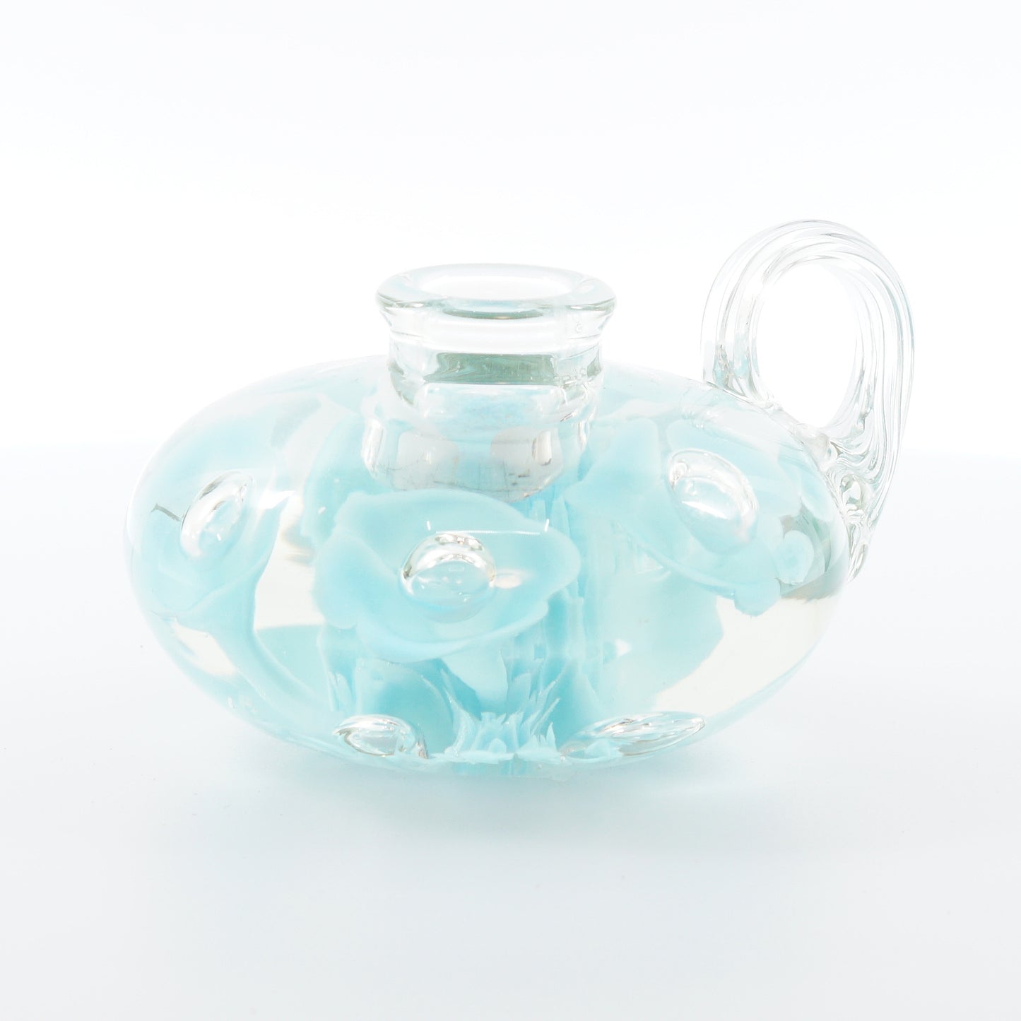 Blue Floral Art Glass Candle Holder