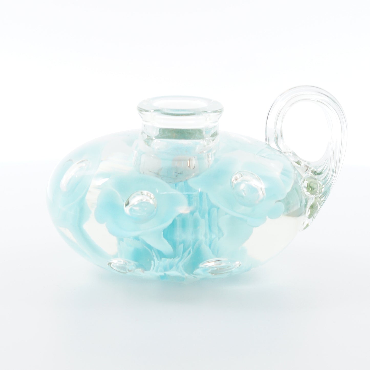 Blue Floral Art Glass Candle Holder