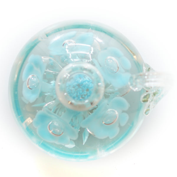 Blue Floral Art Glass Candle Holder